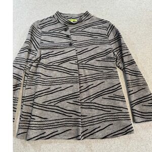 Trisha Tyler Cardigan Women S Grey Black Abstract Asymmetric Mock Neck Excellent